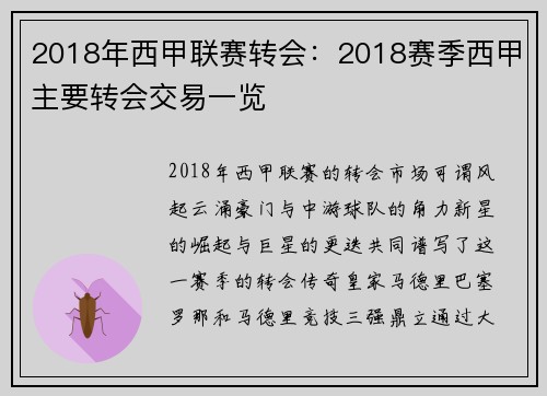 2018年西甲联赛转会：2018赛季西甲主要转会交易一览