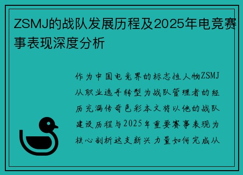 ZSMJ的战队发展历程及2025年电竞赛事表现深度分析